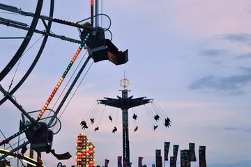 amusement park rides at dusk