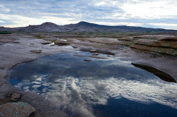 Views of Mount Bektau Ata. Bektau Ata - a mountainous area in the middle of the Kazakhstan steppe, within a radius of about 5-7 km.