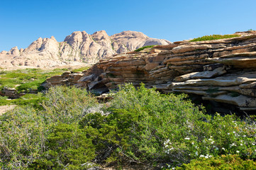 Views of Mount Bektau Ata. Bektau Ata - a mountainous area in the middle of the Kazakhstan steppe, within a radius of about 5-7 km.
