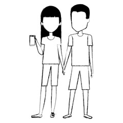 couple using smartphone characters