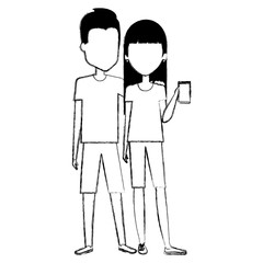 couple using smartphone characters