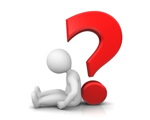 question mark red 3d sign symbol icon burn out sign with sad uncertain worried broken loser stick man isolated on white