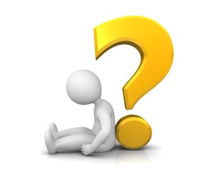 question mark yellow gold 3d sign symbol icon burn out sign with sad uncertain worried broken loser stick man isolated on white