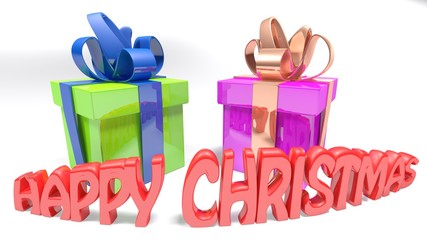 Gift boxes - Happy Christmas - 3D rendering