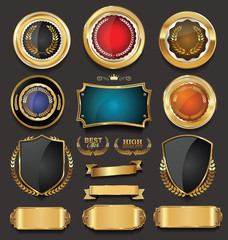 Blank golden frame badge and label vector collection