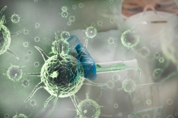 Composite image of graphic image of green virus