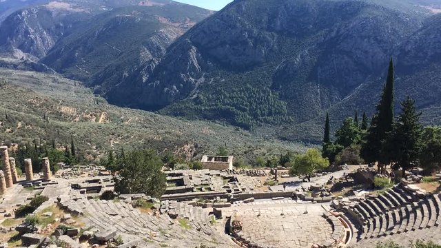 The view on amphitheater, in the archaeological site of Delphi, Greece