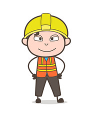 Slightly Smiling Face Expression - Cute Cartoon Male Engineer Illustration