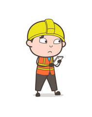 Checking Smartphone Features - Cute Cartoon Male Engineer Illustration