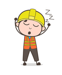 Yawning and Sleeping Face - Cute Cartoon Male Engineer Illustration