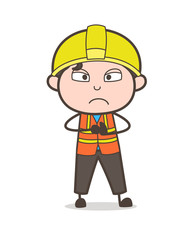 Anger Face Expression - Cute Cartoon Male Engineer Illustration