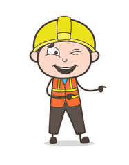 Winking Eye and Pointing Finger - Cute Cartoon Male Engineer Illustration