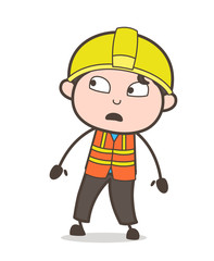 Scared Face Expression - Cute Cartoon Male Engineer Illustration