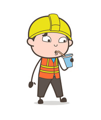 Drinking Energy Drink - Cute Cartoon Male Engineer Illustration