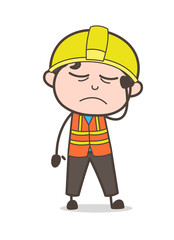Sick Face Expression - Cute Cartoon Male Engineer Illustration