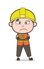 Upset and Angry Face - Cute Cartoon Male Engineer Illustration