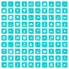 100 hobby icons set grunge blue