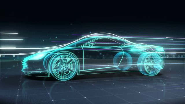 Automobile Technology. running car with line. 4K size movie. 360 X-ray view.