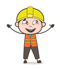 Cheerful Face with Open Hands - Cute Cartoon Male Engineer Illustration