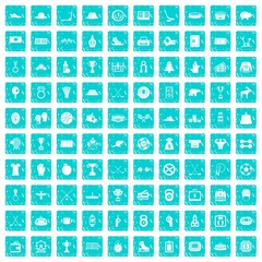 100 hockey icons set grunge blue
