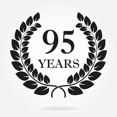 95 years. Anniversary or birthday icon with 95 years and laurel wreath. Vector illuatration.