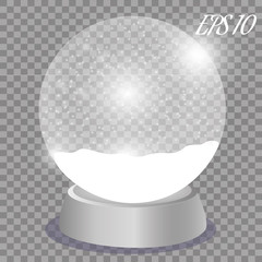 New Year's Christmas transparent ball, Ball with snow, on a transparent background. Vector idustration.