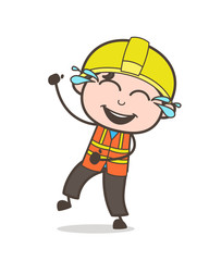 Laughing Face with Tears of Joy - Cute Cartoon Male Engineer Illustration