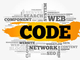 CODE word cloud collage, technology business concept background