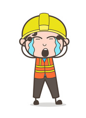 Loudly Crying Face - Cute Cartoon Male Engineer Illustration