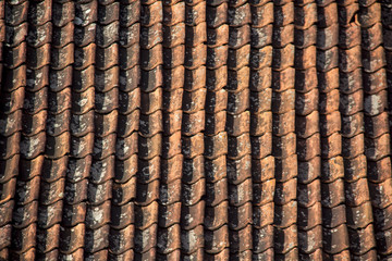 Antic Tile texture on the roof of an old kuldiga house in  Latvia. Architecture background