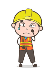 Crying Face with Tears - Cute Cartoon Male Engineer Illustration