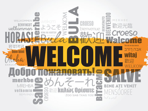 WELCOME word cloud in different languages, conceptual background