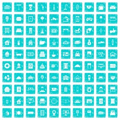 100 hotel icons set grunge blue