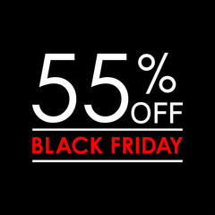 55% off. Black Friday sale and discount banner. Sales tag design template. Vector illustration.