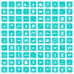 100 housework icons set grunge blue
