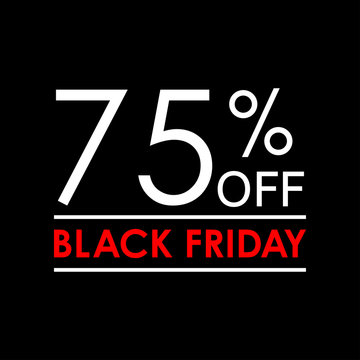 75% off. Black Friday sale and discount banner. Sales tag design template. Vector illustration.