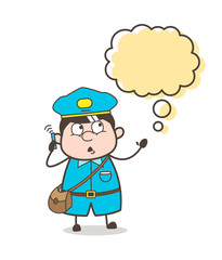 Comic Postman Talking on Phone with Thought Bubble