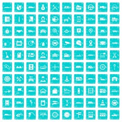 100 auto icons set grunge blue