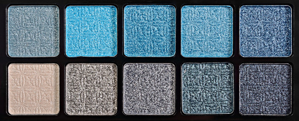 Multicolored shiny eyeshadow for makeup as sample of cosmetic product