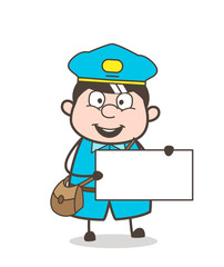 Young Postman Showing Blank Placard Banner
