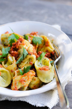 Pasta meal of delicious ravioli in a bowl