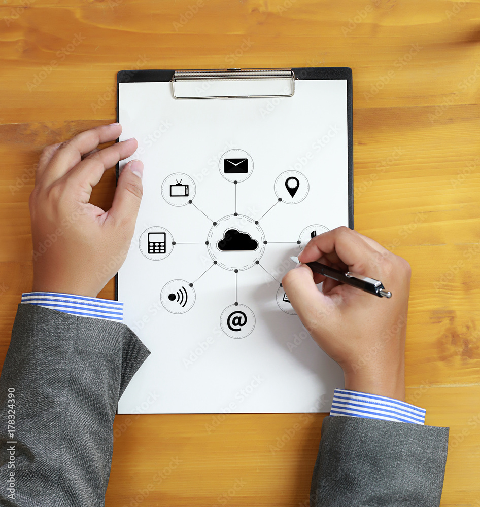 Poster cloud computing diagram network data storage technology service