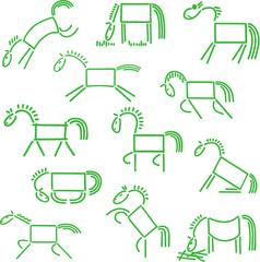 Collection simple sketches of the horses.