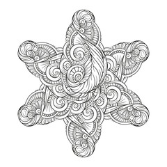 Fototapeta premium Abstract black and white snowflake shaped mandala pattern