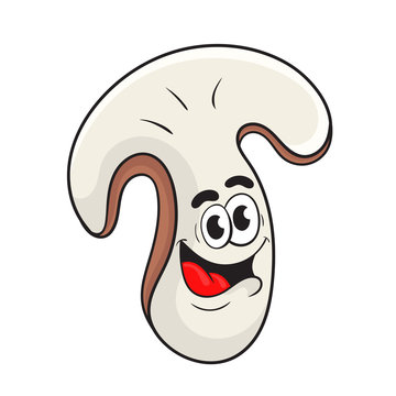 Funny Cartoon Mushroom Champignon Character Design Vector Illustration.