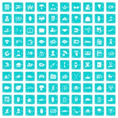 100 insurance icons set grunge blue