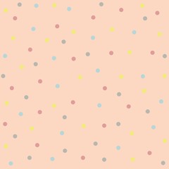 Abstract seamless pattern for background.Multi-colored polka dots on a peach background. Peas randomly mixed among themselve