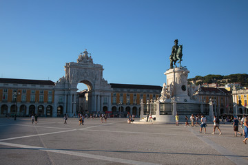 Fototapeta na wymiar Commerce Square in Lisbon with Equestrian Statue