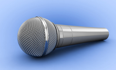 Microphone isolated On a blue background Speaker concept 3d illustration