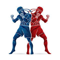 Muay Thai, Thai boxing standing action designed using grunge brush graphic vector